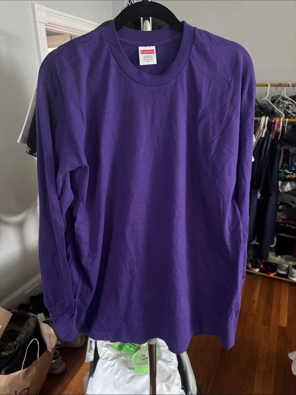 Supreme Purple Crewneck Long Sleeve Tee